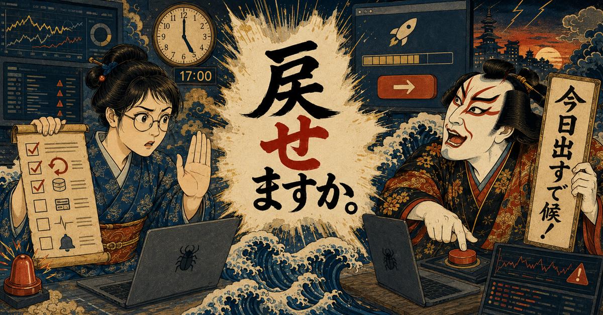 金曜17時のリリース判断 —「戻せますか。」今日出したいエンジニアを手で制するQA。戻す手順と監視を決めないデプロイはただの賭け