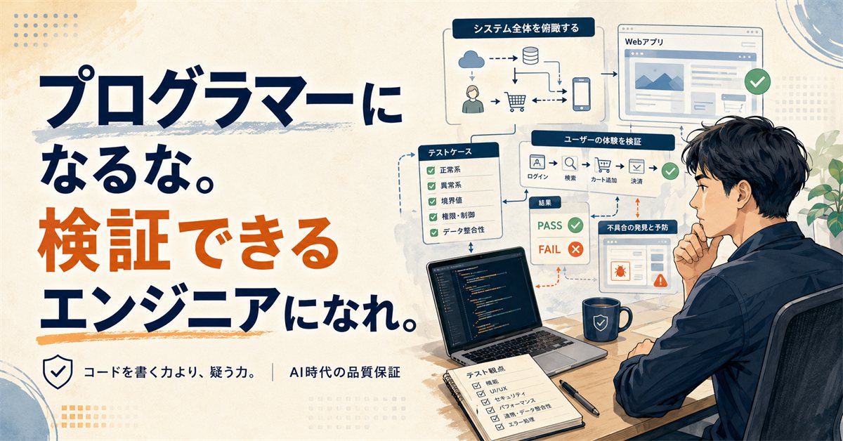プログラマーになるな。検証できるエンジニアになれ。— コードを書く力より、疑う力。AI時代の品質保証。