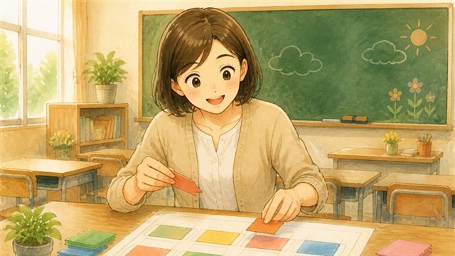 座席表を並べる小学校の先生の水彩イラスト