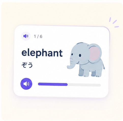 elephantの単語カードを読み上げる画面イメージ