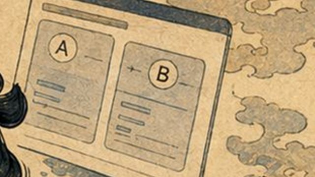 AとBの組み合わせを並べた画面の浮世絵イラスト