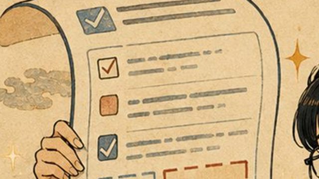 チェックの並んだ巻物の浮世絵イラスト