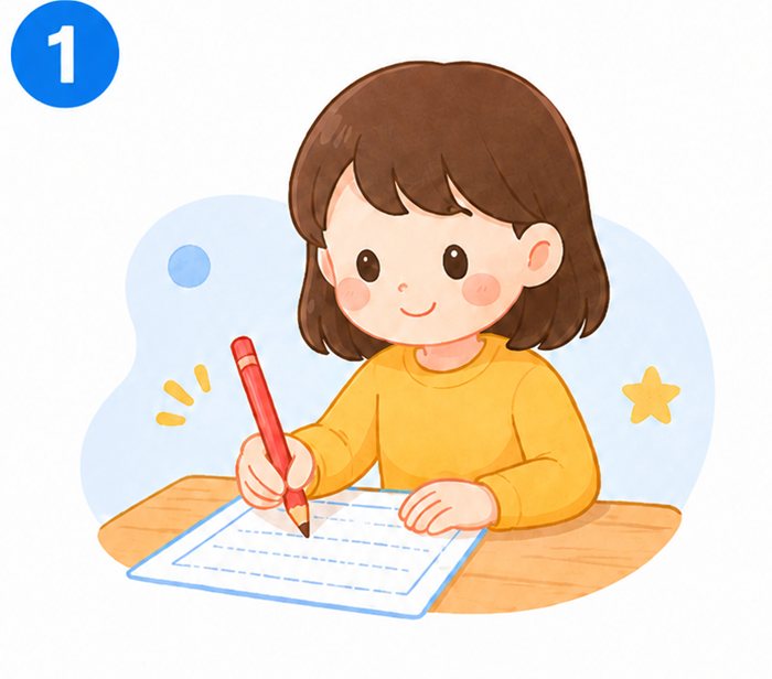 文章を書き写す女の子のイラスト
